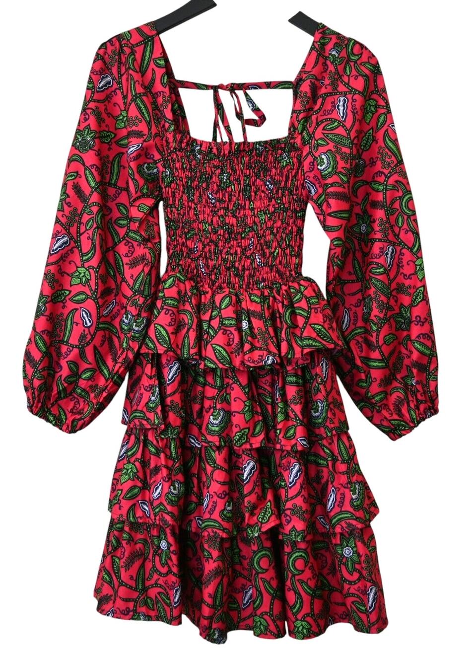 Elisa Mama Damola Floral Smocked Ruffled Tiered Mini Dress Size S
